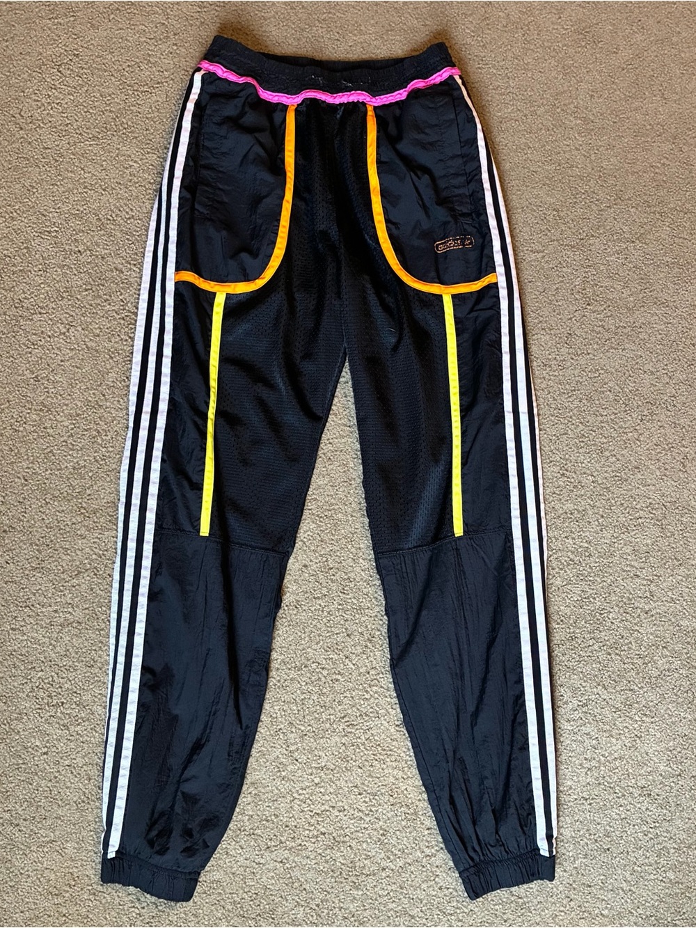 Adidas Reversible Track Pants Adult Sz XS Black 3 Stripes Elastic Waist Pockets